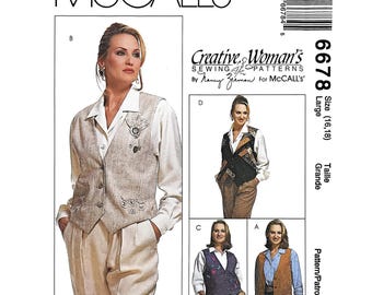 Molde de costura McCall's 6678 para colete reversível com alfinete de ajuste, tamanho grande (16-18), vintage de 1993.