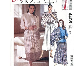 Vintage Easy McCall's 4405 Sewing Pattern: Misses Top, Skirt, Scarf Set Size 22