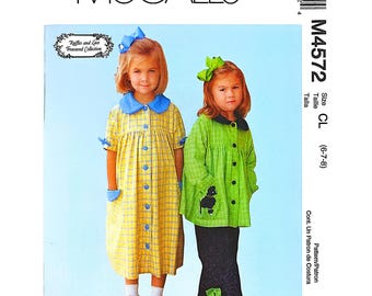 McCall's M4572 Girls Dress Pattern Size 6-8 Vintage Style Ruffles Lace Collar Sewing Pattern