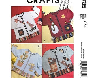 McCall’s M4735 Appliqué Sweatshirt Sewing Pattern Seasonal Designs Snowman Pumpkin Size OSZ Vintage 2004