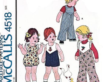 McCall’s 4518 Toddlers Overalls & Romper Sewing Pattern Size 2 Vintage
