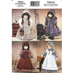 2002 Vogue 7564 Doll Prairie Dress Sewing Pattern 18" Doll One Size