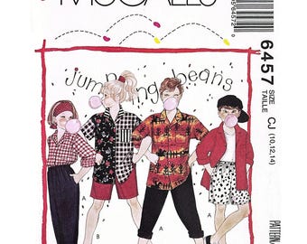Molde de costura McCall's 6457 para camisa, calça e shorts infantis, tamanho CJ (10-14), vintage de 1993.
