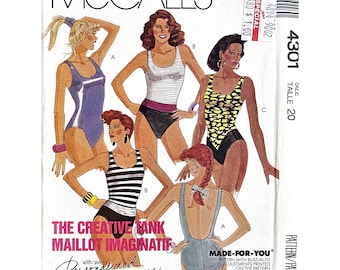McCall's 4301 Vintage One-Piece Swimsuit Sewing Pattern (Size 20, 1988)