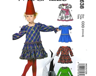 Molde de costura McCall's M6638 para vestido de festa com babados para meninas, tamanhos 2 a 8, modelo fácil e vintage.