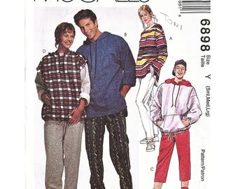 Molde de costura McCall's 6898 Vintage 1994 para blusa de moletom com capuz, calça e shorts (tamanhos P-G)