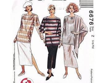 Molde de costura McCall's 6676 para blusa de malha, saia e xale, tamanho Z (G-GG), vintage de 1993.