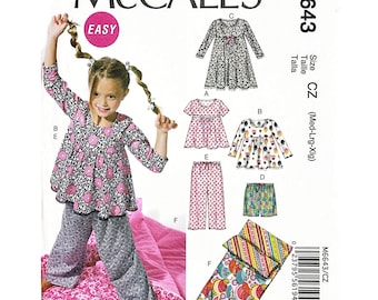 McCall’s M6643 Molde de Costura para Meninas: Pijama, Vestido e Conjunto de Saco de Dormir, Tamanho CZ Vintage