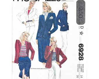 Molde para terno sob medida McCall's 6928 Vintage anos 80: Jaqueta, Saia, Calça, Shorts (Tamanho 14)