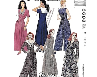 Molde de costura McCall's 6688 para macacão, tamanho C (10-14) - Vintage