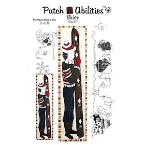 Patch Abilities Monthly Mini #01 Skier-quiltpatroon 6 x 24 inch wandhangend vintage