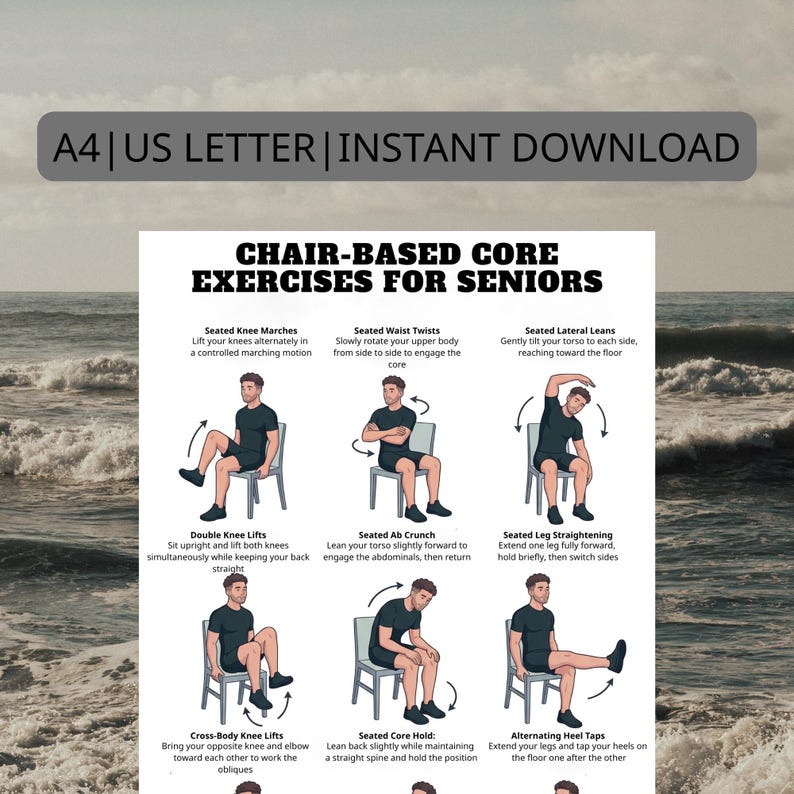 Seated Core Exercises Chart for Seniors – Gentle Chair Workout ...