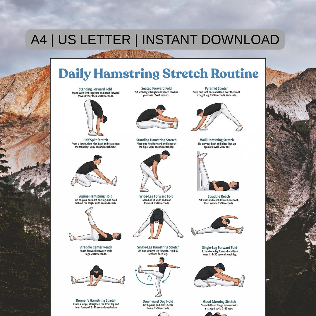 Legs Stretching Routine Leg Stretch Routine Printable Poster, Lower Body Stretching Exercises ...