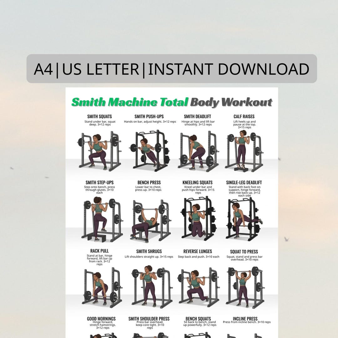 Smith Machine Full Body Workout Poster, Gym Exercise Chart, Smith Machine Exercises Printable ...