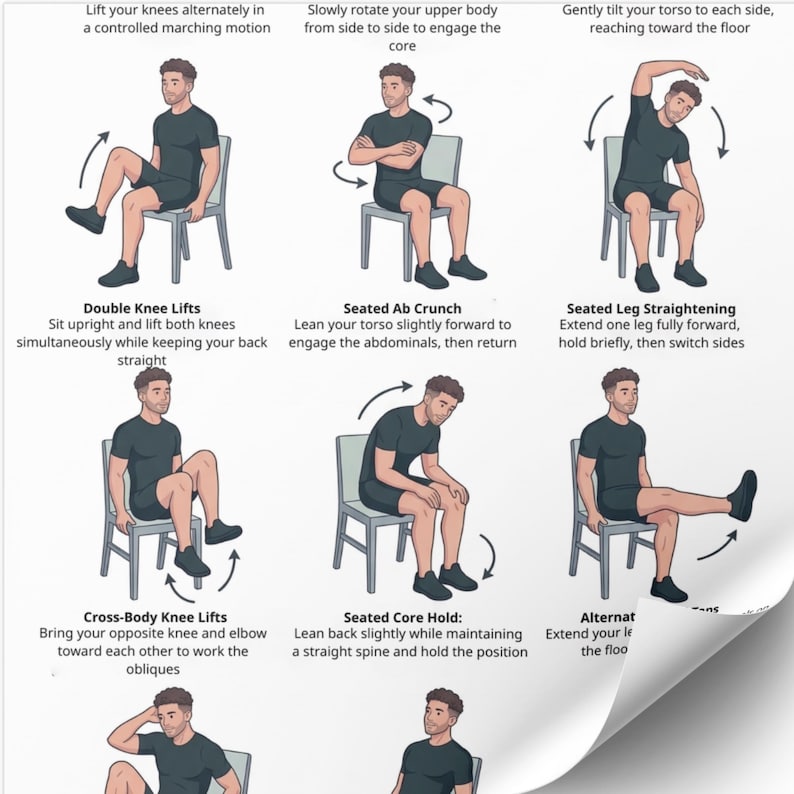 Seated Chair Core Exercises – Gentle Chair Core Workout Chart , Senior ...