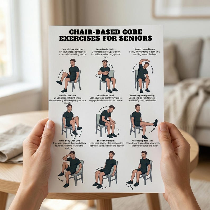 Seated Chair Core Exercises – Gentle Chair Core Workout Chart , Senior ...