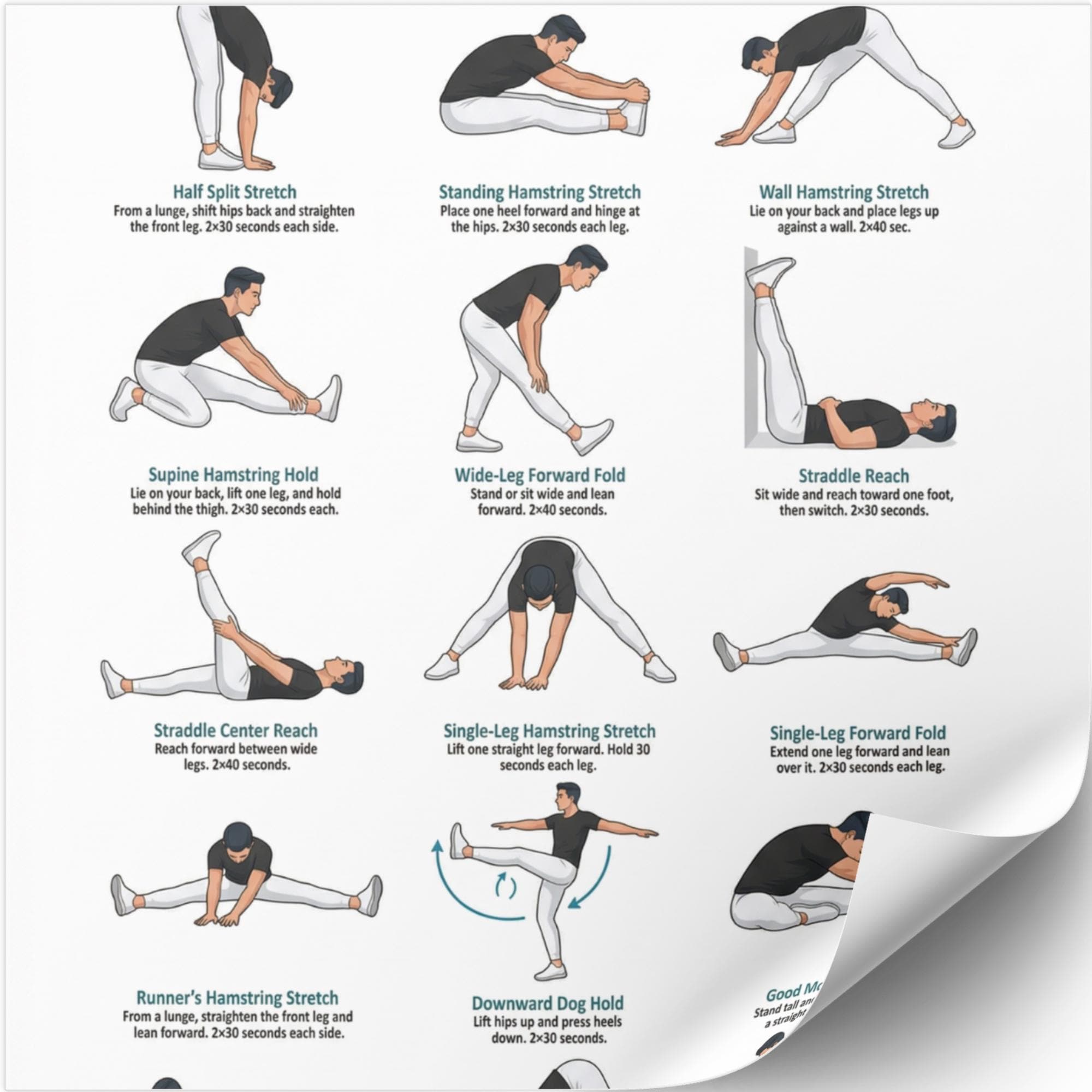 Legs Stretching Routine Leg Stretch Routine Printable Poster, Lower Body Stretching Exercises ...
