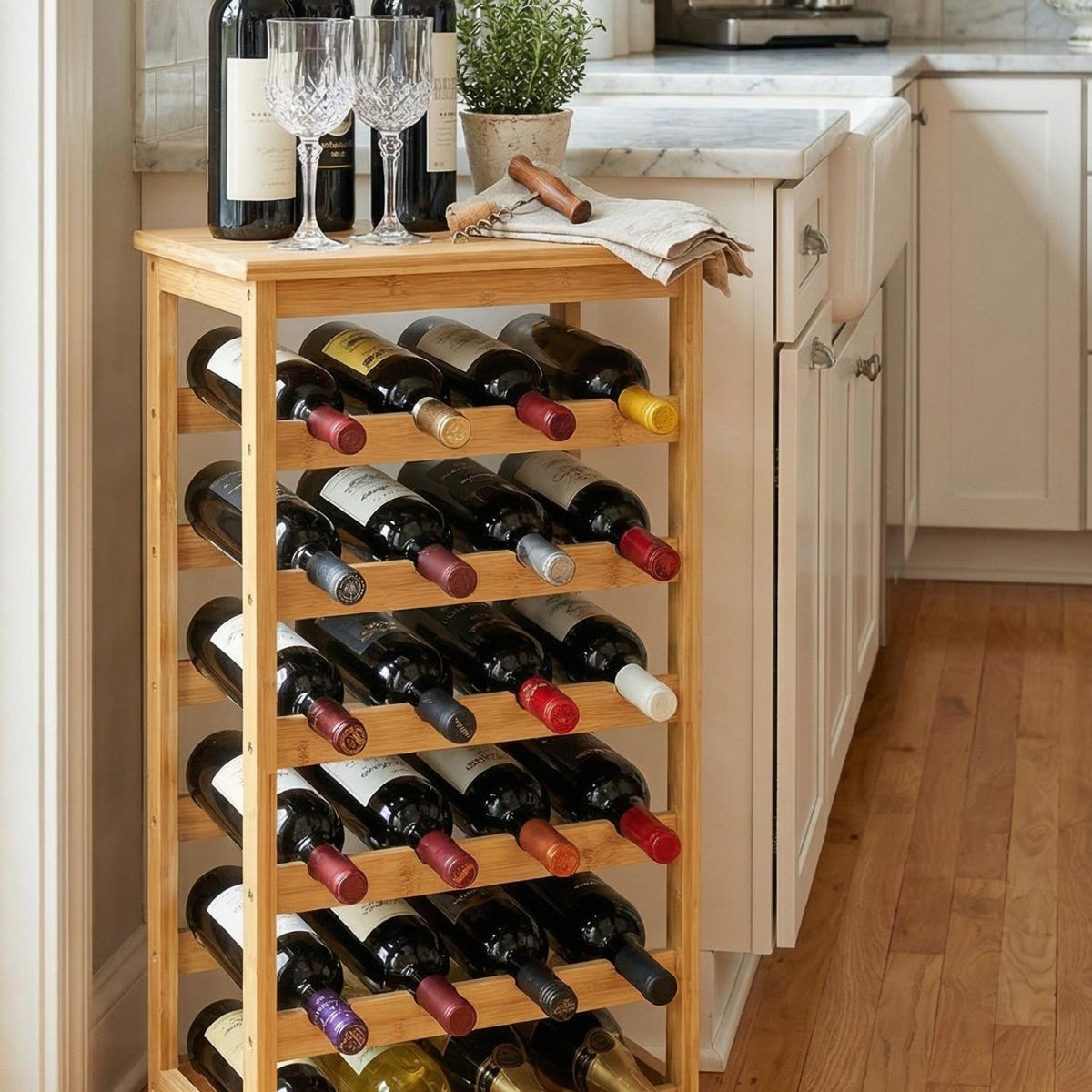 Wood Wine Rack, Tiered Countertop Bottle Organizer, Home Bar Storage
