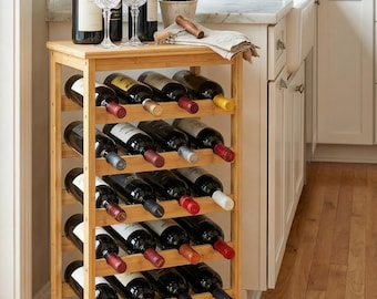 Wood Wine Rack, Tiered Countertop Bottle Organizer, Home Bar Storage