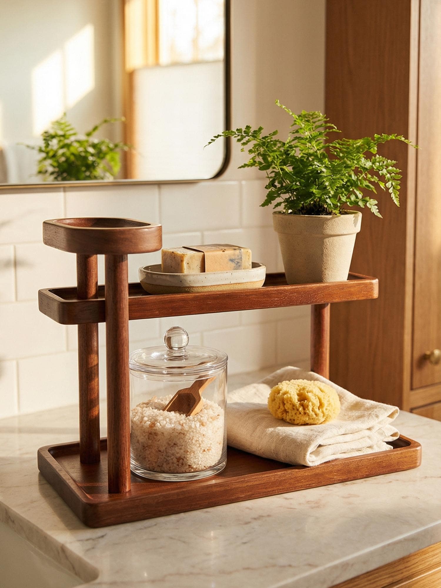 Bamboo Bathroom Counter Organizer, 2 Tier Vanity Shelf Stand for