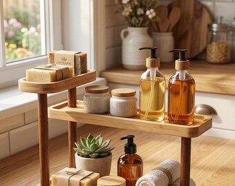 Bamboo Bathroom Counter Organizer, 2 Tier Vanity Shelf Stand for