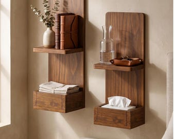 Modern floating nightstand and wall shelf with storage box for bedroom or bathroom