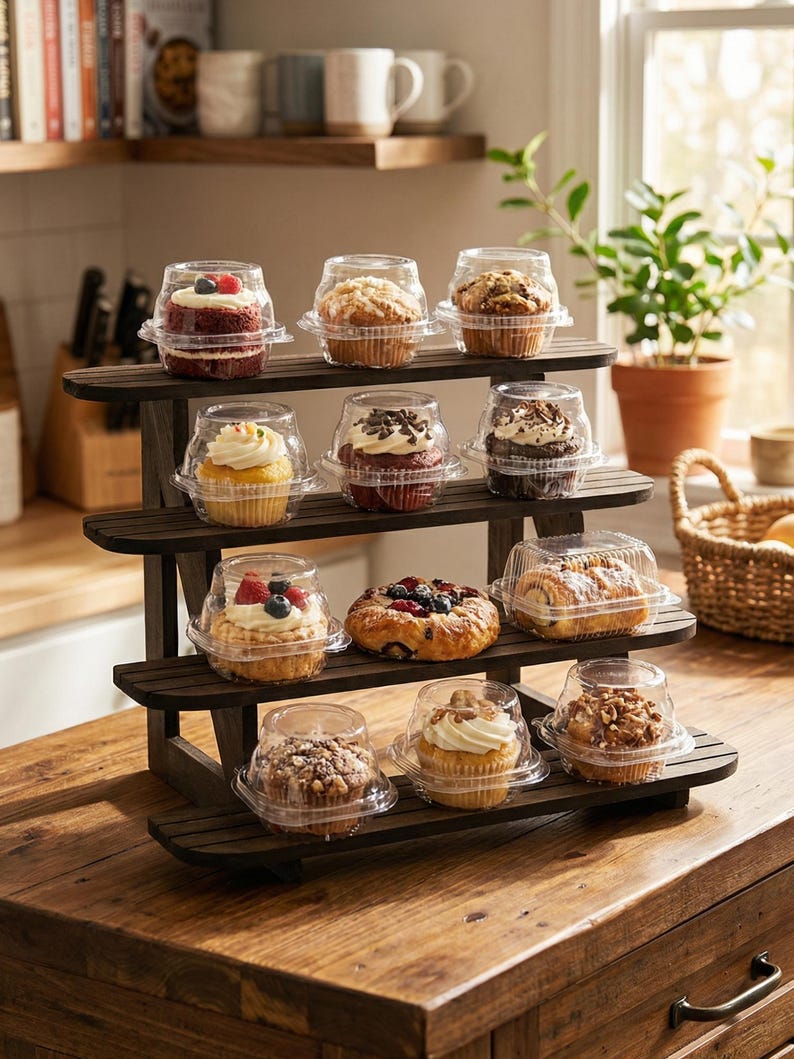 Pastry Display Risers Tiered Wooden Countertop Shelf Organizer, 3-tier Display Riser for ...