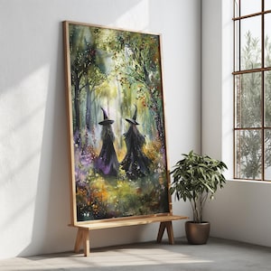 Witches in Mystical Forest Watercolor Art Print (Digital Download)