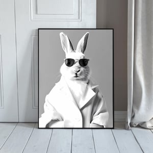 Cool Bunny Wall Art – Funny Rabbit Print, Stylish Animal Poster, Modern Minimalist Decor, Digital Download for Living Room or Nursery