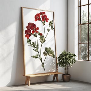 Vintage Red Flower Print, Botanical Floral Print, Red Wall Art, Victorian Home Decor, Cottagecore Aesthetic, Nature Art, Flower Lover Gift
