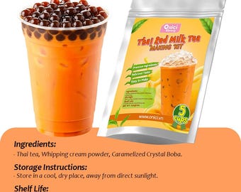 Thailändskt mjölkte-kit – DIY Boba-kit ger 5 koppar, presentset