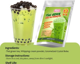 Thailändskt grönt mjölkte-kit – DIY Boba-kit ger 5 koppar, presentset