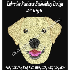 Motif de broderie Labrador Retriever : tête de chien souriant, 4 pouces (fichier numérique)