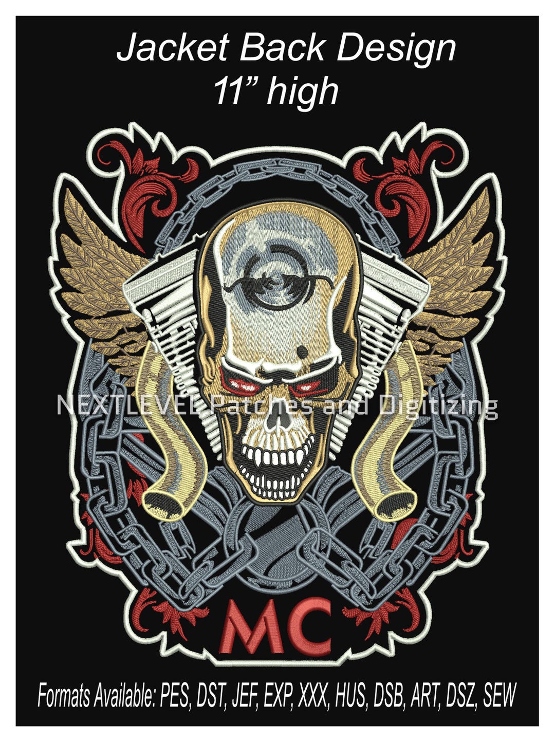 Iron Skull Rider MC Patch: Biker Embroidery Design (11 Inches) (digital ...
