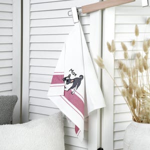 Embroidered Bulldog Dish Towel, Custom Name Cotton Hand Cloth for Kitchen, Absorbent Animal Cleaning Rag, Practical Frenchie Gift