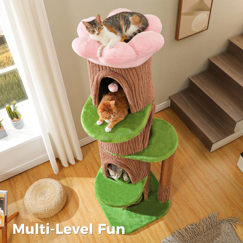 Forest Cat Tree Tower – Multi-Level Condo with Flower Bed