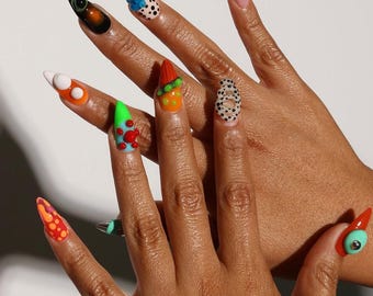 Y2K 3D Press On Nails, Funky Handmade Acrylic Nail Set