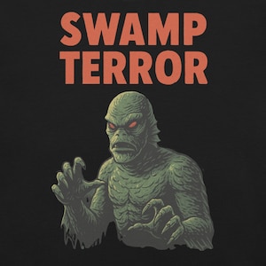 Swamp Terror T-Shirt | Creature Lagoon Monster Graphic Tee | Scary Horror Halloween Unisex Shirt