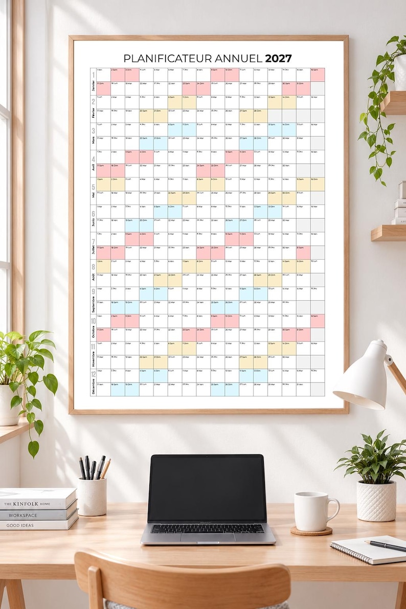 Planificateur Annuel 2027 | 2027 Year Planner | Portrait Yearly Wall ...
