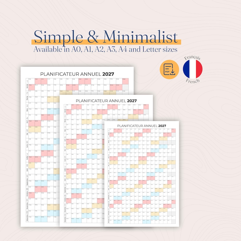 Planificateur Annuel 2027 | 2027 Year Planner | Portrait Yearly Wall ...