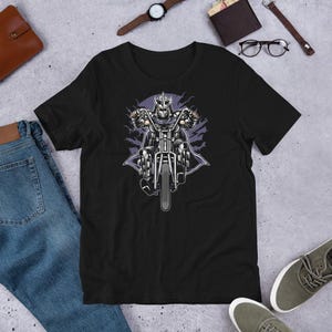 Shred Chopper T-Shirt | Biker Skull Graphic Tee | Motorcycle Rider Unisex Shirt | Heavy Metal Rocker Gift | Skull Motorcycle Tee