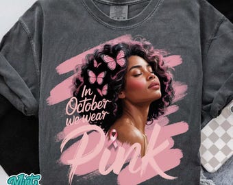 Brustkrebs Bewusstsein PNG | Schwarze Frau, rosa Schmetterlinge, Kunst (Digitaler Download)