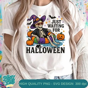 Waiting for Halloween PNG | Summer Skeleton Sublimation | Funny Seasonal Digital Download | Halloween Clipart
