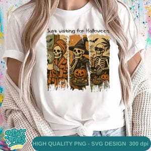 Waiting for Halloween PNG | Retro Skeleton Clipart | Holiday Skeleton Sublimation Witch Spa | Funny Halloween Shirt Design