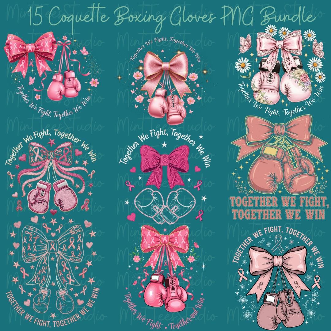 15 Coquette Boxing Gloves PNG Bundle | Breast Cancer Awareness ...