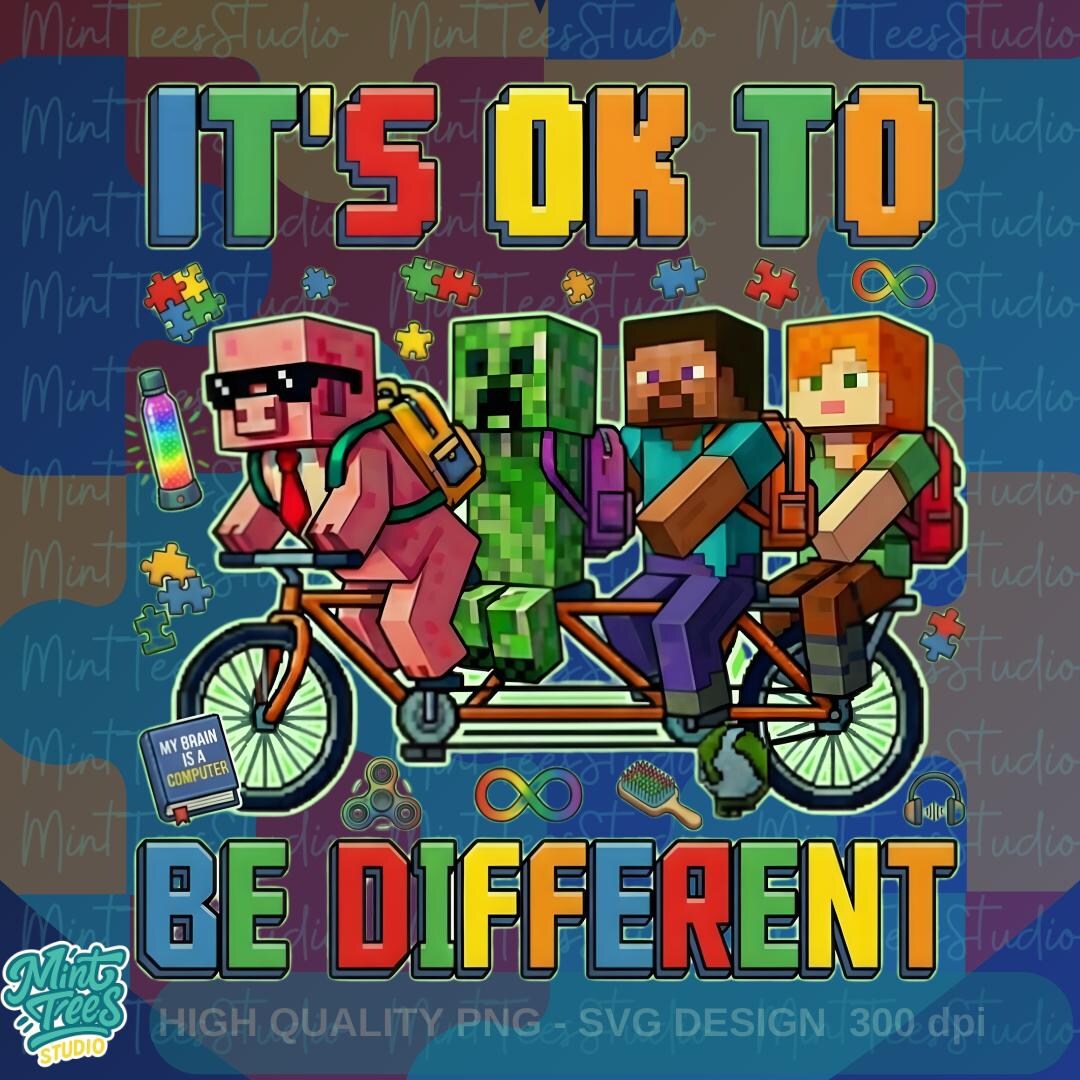 Pixel Craft Autism Awareness PNG | It’s OK to Be Different Gamer Design ...