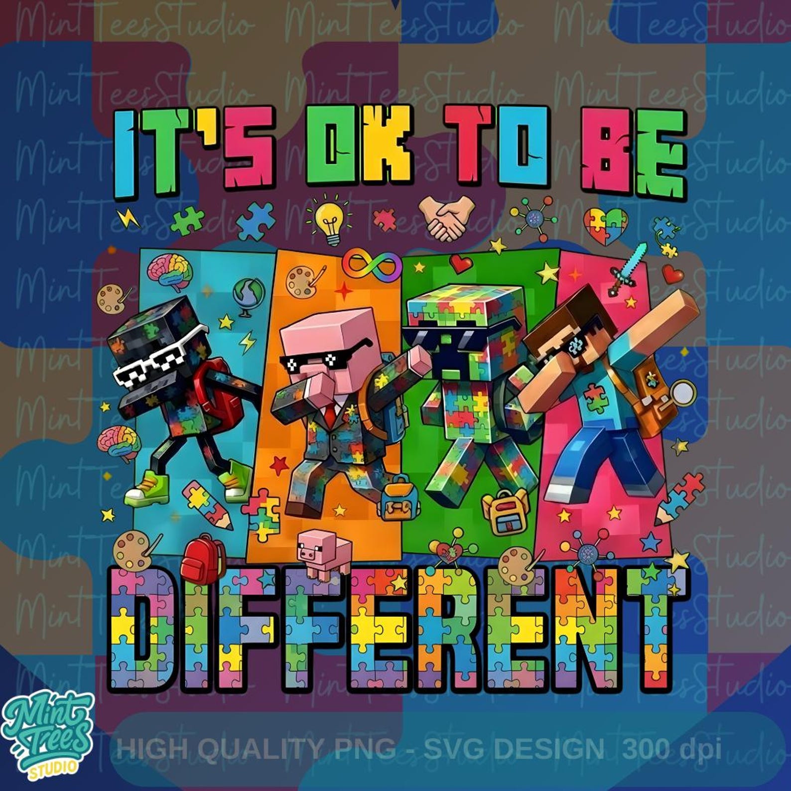 Pixel Craft Autism Awareness PNG | It’s OK to Be Different Gamer Design ...