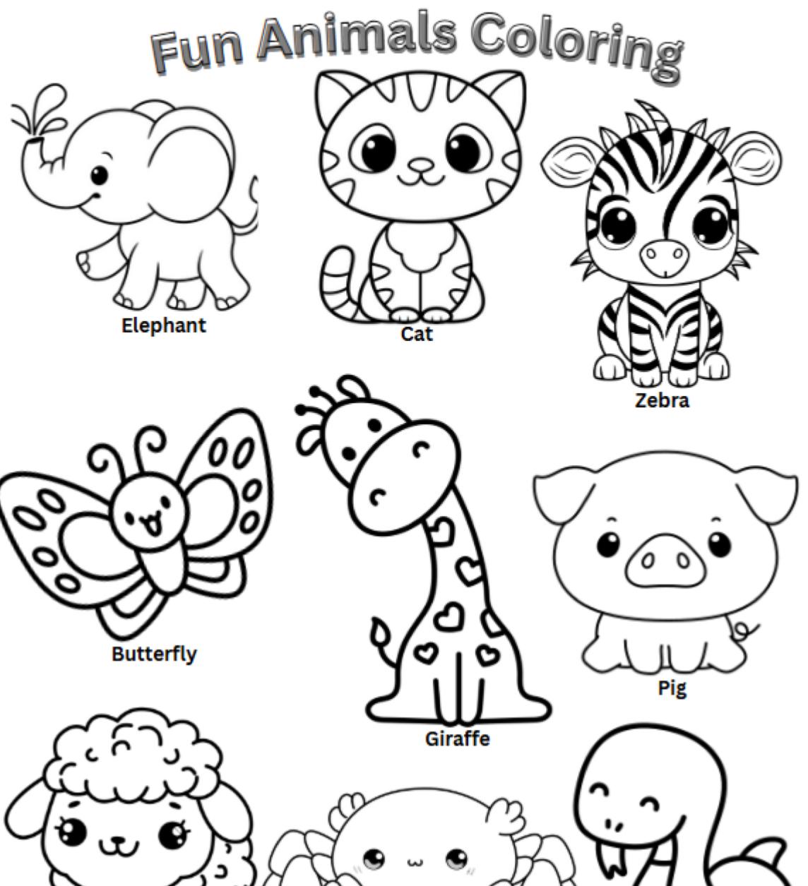Fun Animal Coloring| Printable 2 Sheets - Etsy