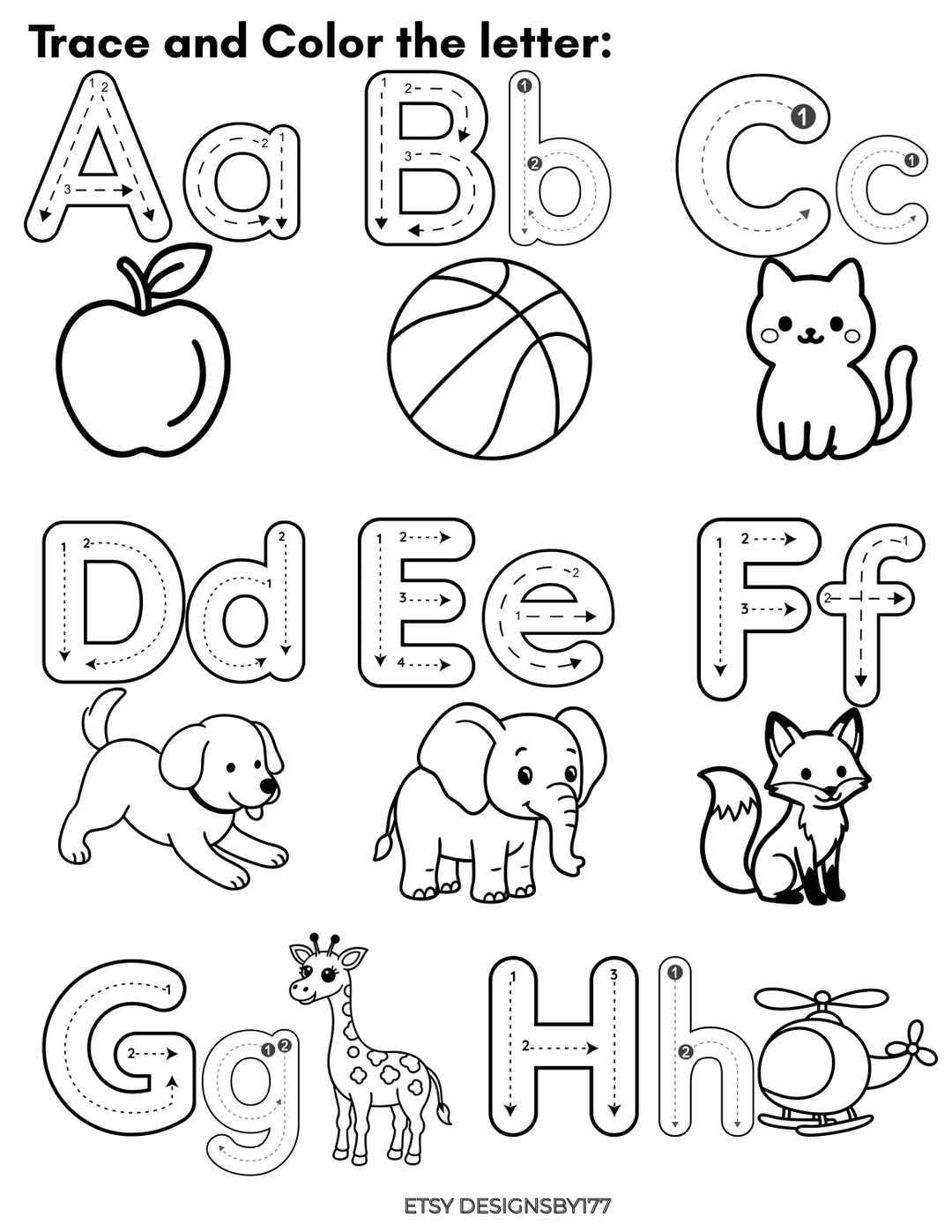 Alphabet Tracing and Coloring Pages, Numbers 1-13 Learning Activity - Etsy