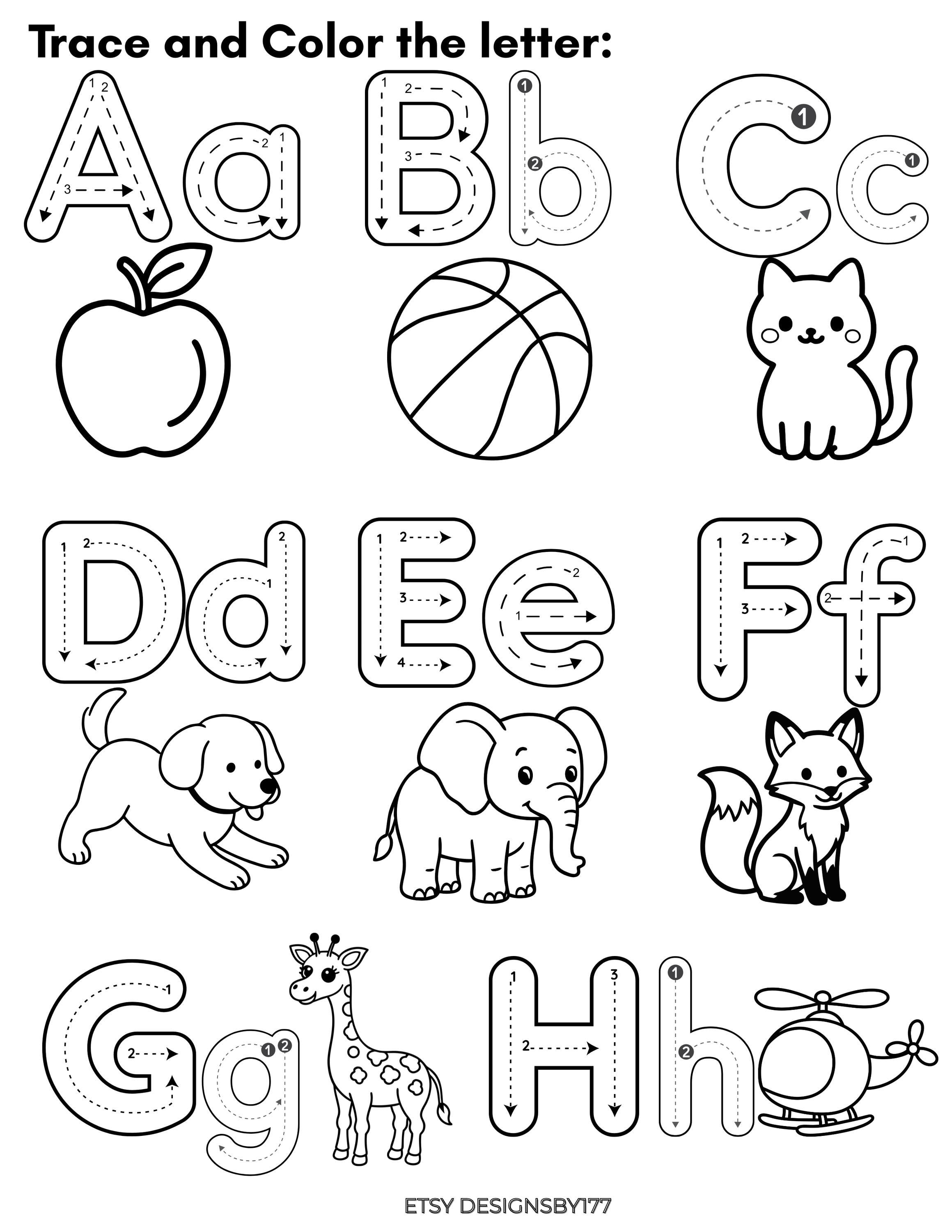 Alphabet Tracing and Coloring Pages, Numbers 1-13 Learning Activity - Etsy
